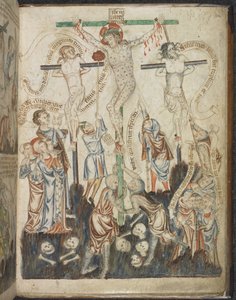 Adicionar. 47682, f.32, The Crucification, do Holkham Bible Picture Book, c.1320-30 (velino) de English School