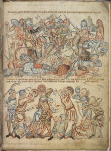 Aditamento 47682 f.40 Pares e plebeus lutando na batalha de Bannockburn, da "Bíblia de Holkham", c.1320-30 (velino) de English School
