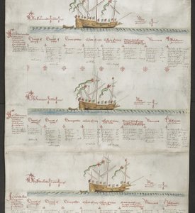 Adicionar MS 22047 f.4r The galleass The Unicorn, e The Swallow, de 