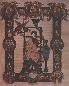 Adicional 34890, f.114v: São João Evangelista, dos Evangelhos de Grimbald, c.1020 (vellum) de English School