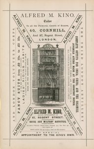 Anúncio para Alfred M Kino, alfaiate, 40 Cornhill e 87 Regent Street, Londres de English School
