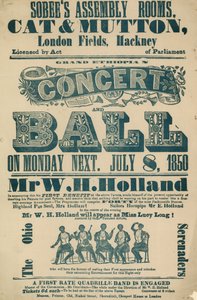 Anúncio do Grande Concerto e Bola da Etiópia, 8 de julho de 1850, no Sobees Assembly Rooms de English School