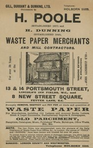 Anúncio para H Poole e H Dunning, comerciantes de papel e empreiteiros de moinho de English School