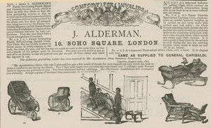 Anúncio de J Alderman, fabricante de carruagens para inválidos (gravura) de English School
