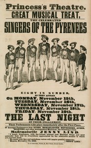 Anúncio para Princesss Theatre, em Londres, com os cantores dos Pirinéus de English School