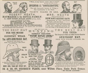 Anúncio de Robert Heath, chapeleiro da família real de English School