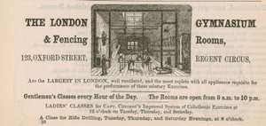 Anúncio para o London Gymnasium & Esgrima Rooms, 123 Oxford Street, Regent Circus de English School