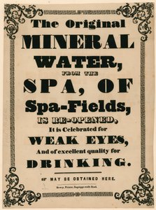 Anúncio para a água mineral original do Spa of Spa-Fields de English School