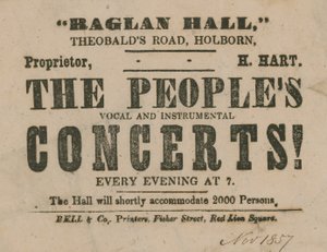 Anúncio para os concertos vocais e instrumentais de povos, Raglan Hall de English School