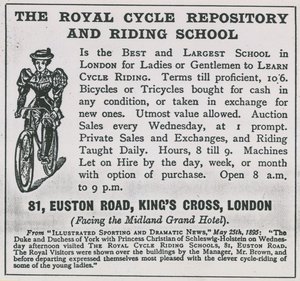 Anúncio para o Royal Cycle Repository and Riding School de English School