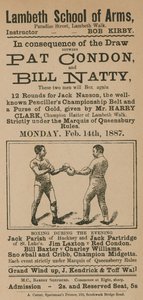 Anúncio para uma luta de boxe entre Pat Condon e Bill Natty de English School