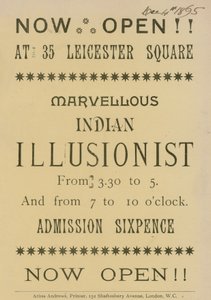 Anúncio para um Illusionist indiano que aparece em 35 Leicester Square, Londres de English School