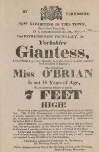 Anúncio para uma aparição de Miss OBrian, o Yorkshire Giantess de English School