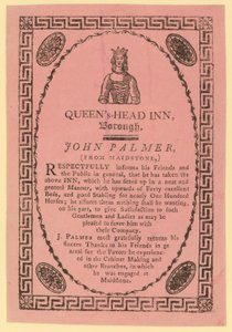 Anúncio para o Queens Head Inn, Borough, Londres de English School