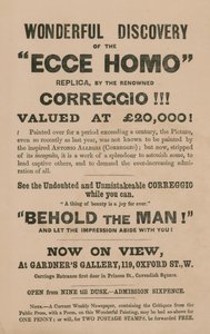 Anúncio para a exposição de uma réplica da pintura Ecce Homo por Correggio (Antonio Allegri) de English School