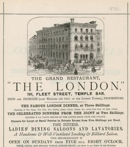 Anúncio para o grande restaurante The London, 191 Fleet Street, Temple Bar de English School