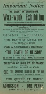 Anúncio para a grande Exposição Internacional de Cera, Feira de Mitcham, agosto de 1895 de English School