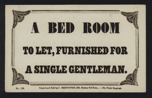 Anúncio: Um quarto de cama para deixar, mobilado para um único cavalheiro (tipo) de English School
