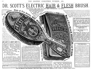 Anúncio para o cabelo elétrico do Dr. Scotts e a escova da carne
