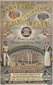 Anúncio de cintos electropáticos Harness (cromolitografia) de English School