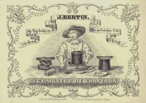Anúncio para J Bertin, limpador de chapéus, Ghent, Bélgica (litho) de English School