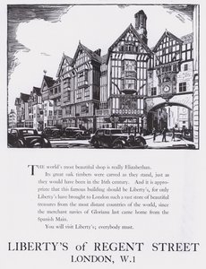 Anúncio para Libertys Of Regent Street, Londres, c.1944 (xilogravura) de English School