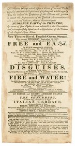Anúncio para o New Theatre Royal, o English Opera, Strand, Londres, para 11 de setembro de 1817, mencionando a iluminação a gás de English School
