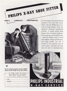 Propaganda para o ajustador de calçados de raio X Philips, década de 1930 de English School