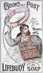 Anúncio para livros por correio em troca de embalagens de sabão Lifebuoy (cor litho) de English School