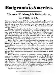 Propaganda para Packet Ships to America, 1839 (papel impresso) de English School