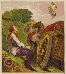 As Fábulas de Esopo: Hércules and the Waggoner (cor litho) de English School