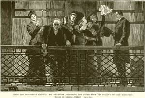 Após a vitória de Midlothian: O Sr. Gladstone se dirigindo à multidão da sacada da Lord Roseberys House em George Street