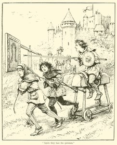 "Novamente eles enfrentam a quintain" (gravura) de English School
