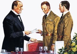 Alcock und Brown recebendo um prêmio de Winston Churchill de English School