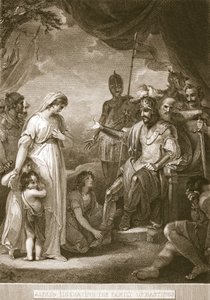 Alfred libertando a família de Hastings, ilustração de David Humes A História da Inglaterra, pub. por R. Bowyer, Londres, 1812 de English School
