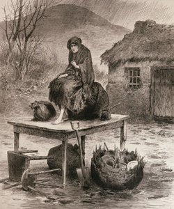 Tudo o que resta: Cena em um despejo de Mayo, de um esboço de Claude Byrne, de "The Illustrated London News", 17 de abril de 1886 de English School