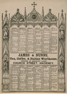 Almanack emitido por James & Nunns de English School