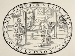 Um escritório de impressão em inglês, 1619 de English School