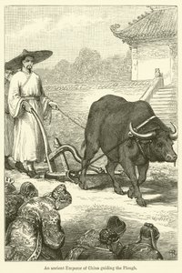 Um antigo imperador da China a guiar o arado (gravura) de English School
