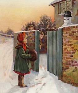 Um boneco de neve intimidante (litografia a cores) de English School