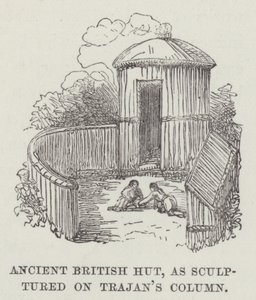 Antiga cabana britânica, como esculpida na Coluna de Trajano (gravura) de English School