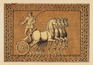 Roma Antiga: Nero como vencedor numa corrida de bigas (litografia a cores) de English School