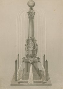 Mostrador e fonte antiga, erguida em 1656 em Leadenhall Corner, Londres de English School