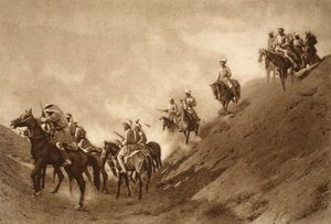 Polícia Montada Árabe ajudou os britânicos a atravessar o leito seco de um antigo canal, 1914-19 de English School