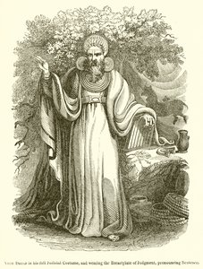 Arch Druid em seu traje judicial completo, e vestindo o Breastplate of Judgment, pronunciando sentença de English School