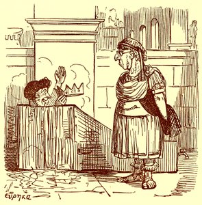 Arquimedes tomando um banho quente, ilustração da história em quadrinhos de Roma por Gilbert Abbott um Beckett, publicado c.1850 (imagem digital melhorada) de English School