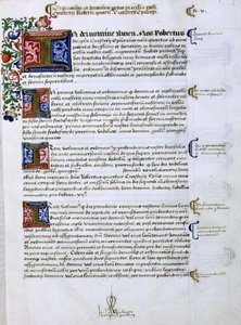 Arquivo 9432 f.5 Página de texto com "I" inicial iluminado, do Livro de Fundamentos de Robert de Sherborne ou Shirburn (c.1450-1536) Bispo de Chichester (vellum) de English School