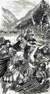 Arminius, o príncipe alemão, lutando contra os romanos de English School
