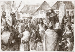 Arnold de Brescia Preaching, ilustração da história do protestantismo por James Aitken Wylie (1808-1890), bar. 1878 de English School