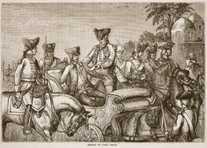 Apreensão de Lord Pigot, ilustração da história ilustrada de Cassells da Índia por James Grant, bar. 1879 de English School